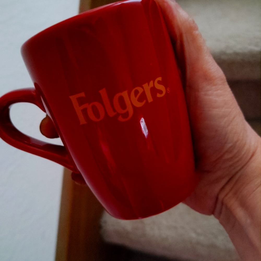 Folgers Coffee Red & Gold Ceramic Coffee Mug Cup Houston Harvest